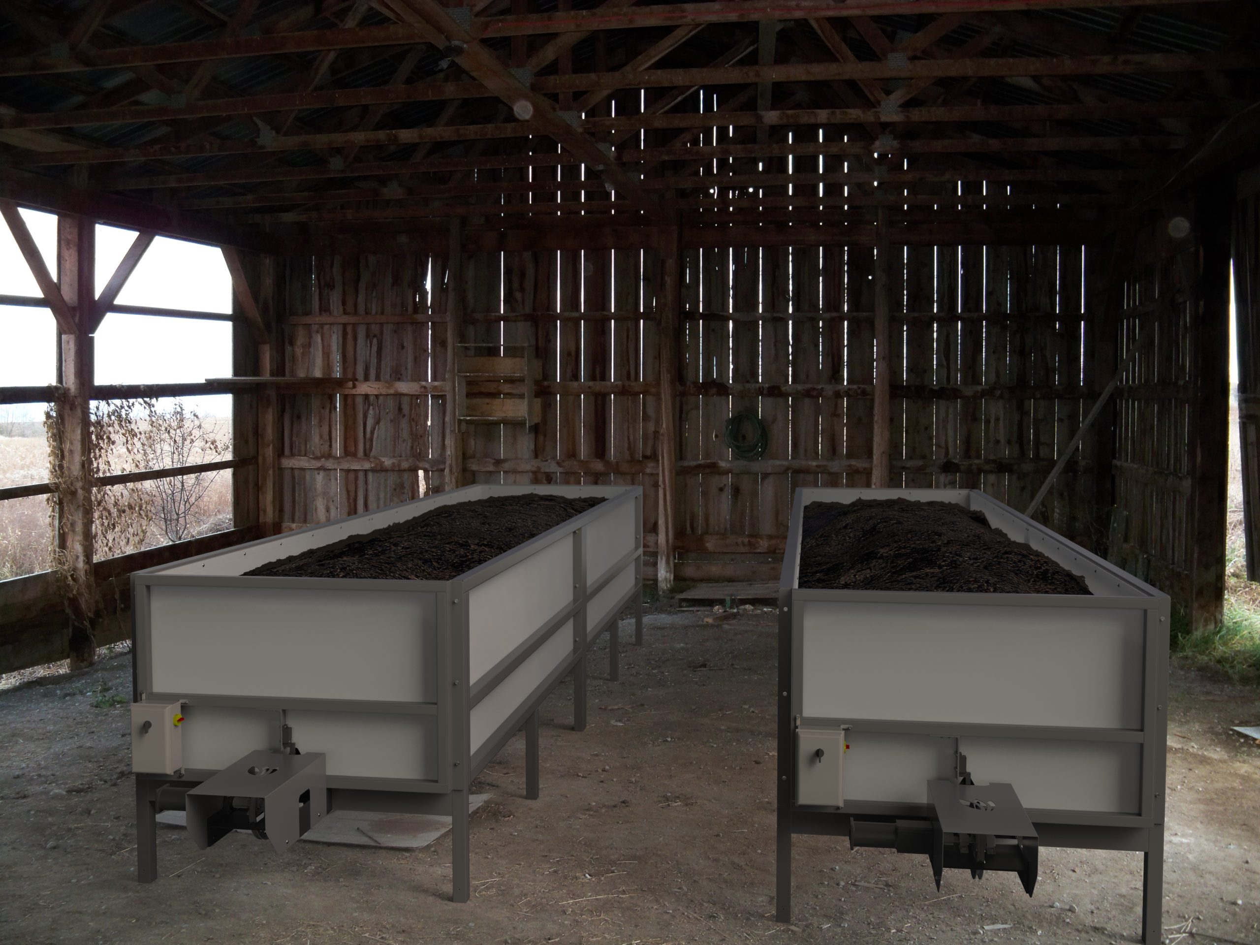 vermicomposting in a barn using two Wormgear CFT systems