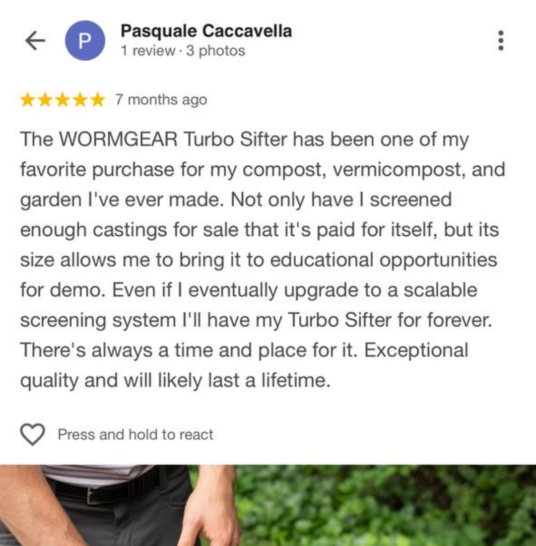Pasquale's Turbo Sift testimonial